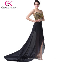 Grace Karin Strapless High-Low Chiffon Ball Gown Black Evening Prom Vestido de festa CL6254